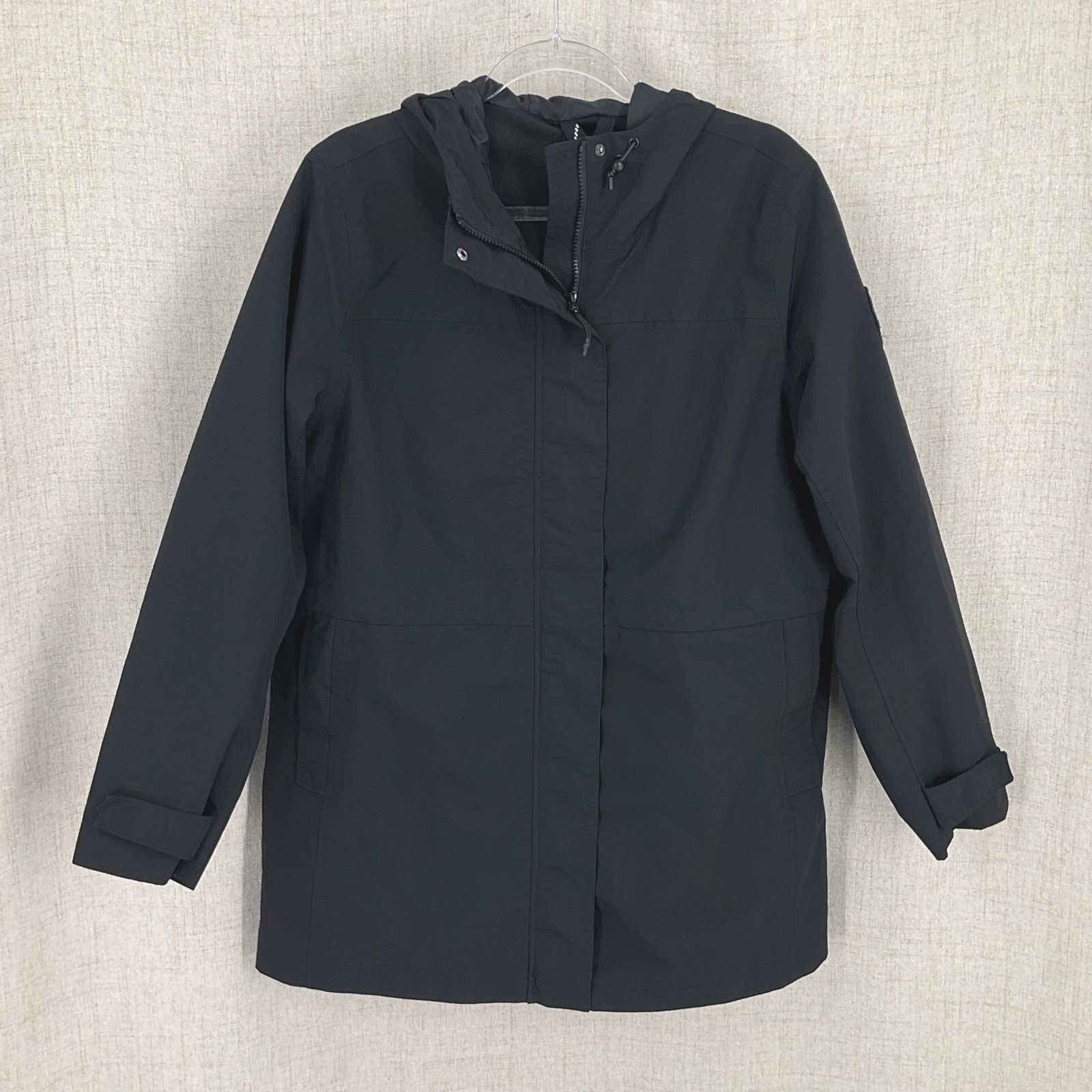 Lands' End Squall Jacket Kids L 14-16 Black Hooded Fleece Lined Parka Coat